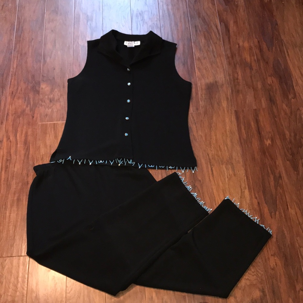 BLACK 2 PIECE BEADED TRIM OUTFIT